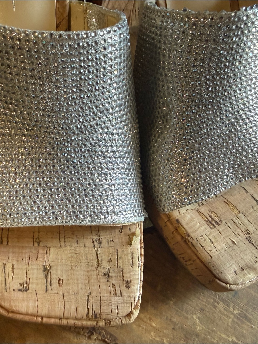 Jessica Simpson Silver Crystal Cork-Wedge Mules , NWOT size 9 - Picture 4 of 6